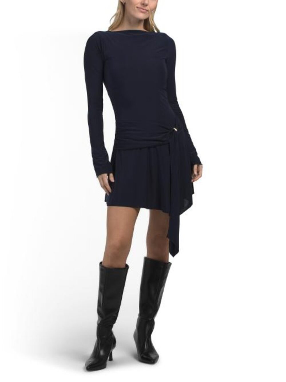 21 SAINTS Belted Long Sleeve Hardware Mini Dress